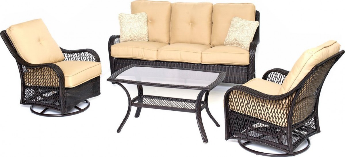 Hanover Orleans 4 Piece Outdoor Conversation Set with Swivel Glider Chairs