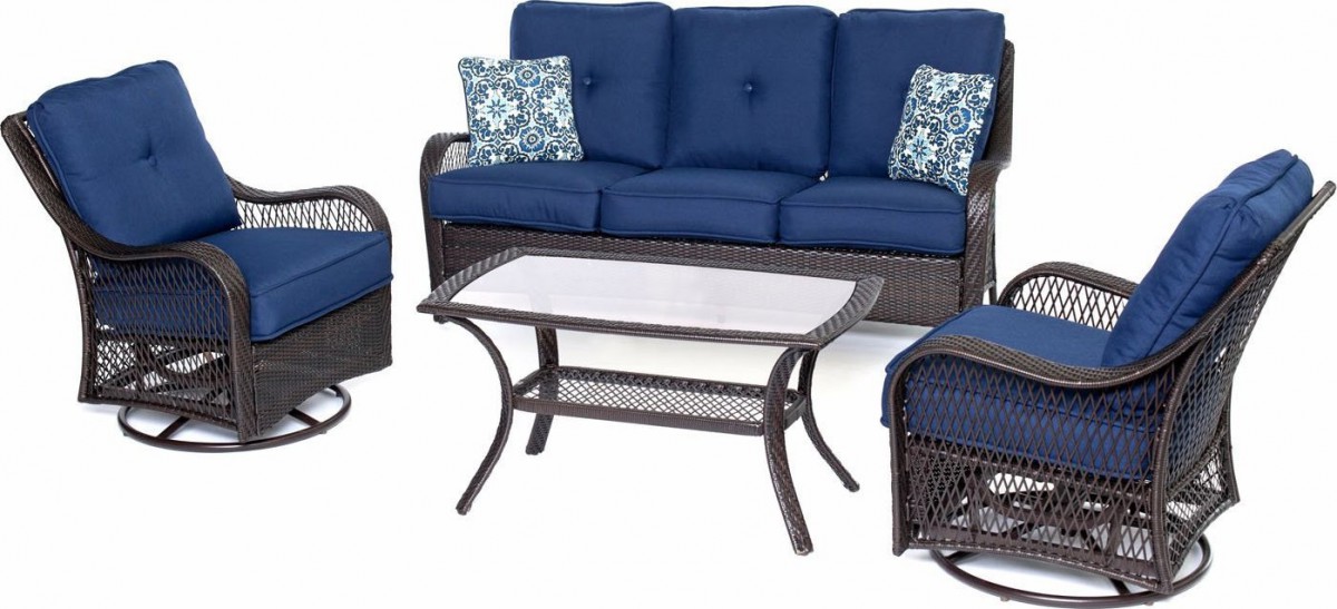 Hanover Orleans 4 Piece Outdoor Conversation Set with Swivel Glider Chairs