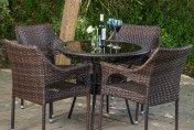 Del Mar Wicker 5 Piece Outdoor Dining Set with 34″ Round Table and Stackable Chairs