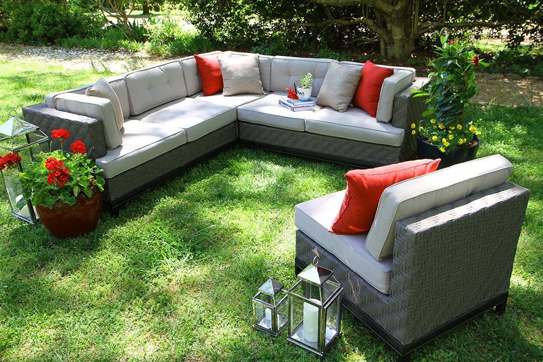 AE Outdoor Camilla 4 Piece Wicker Sectional Sofa Set with Sunbrella Fabric