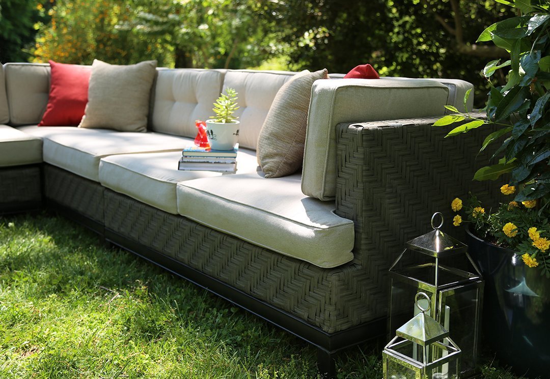 AE Outdoor Camilla 4 Piece Wicker Sectional Sofa Set with Sunbrella Fabric