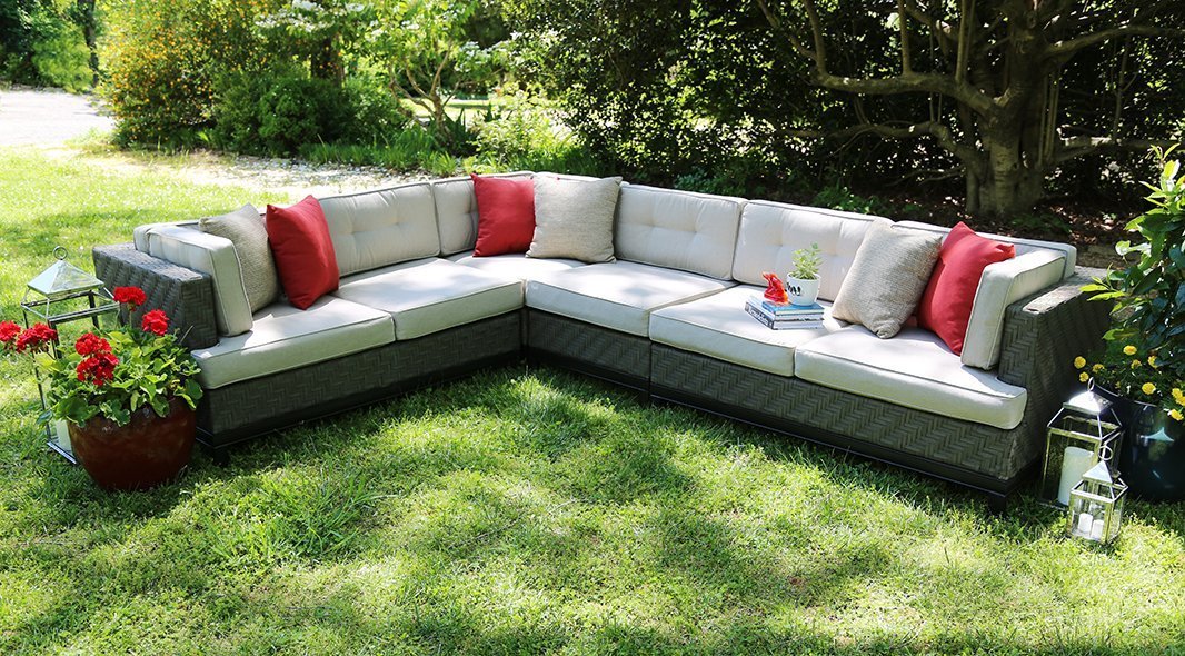 AE Outdoor Camilla 4 Piece Wicker Sectional Sofa Set with Sunbrella Fabric