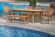 WholesaleTeak 7 Piece Grade-A Teak Outdoor Dining Set with Bench and Stackable Chairs