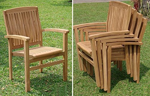 WholesaleTeak 7 Piece Grade-A Teak Outdoor Dining Set with Bench and Stackable Chairs