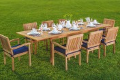 WholesaleTeak 9 Piece Grade-A Teak Outdoor Dining Set with 94″ Table and 8 Stackable Chairs