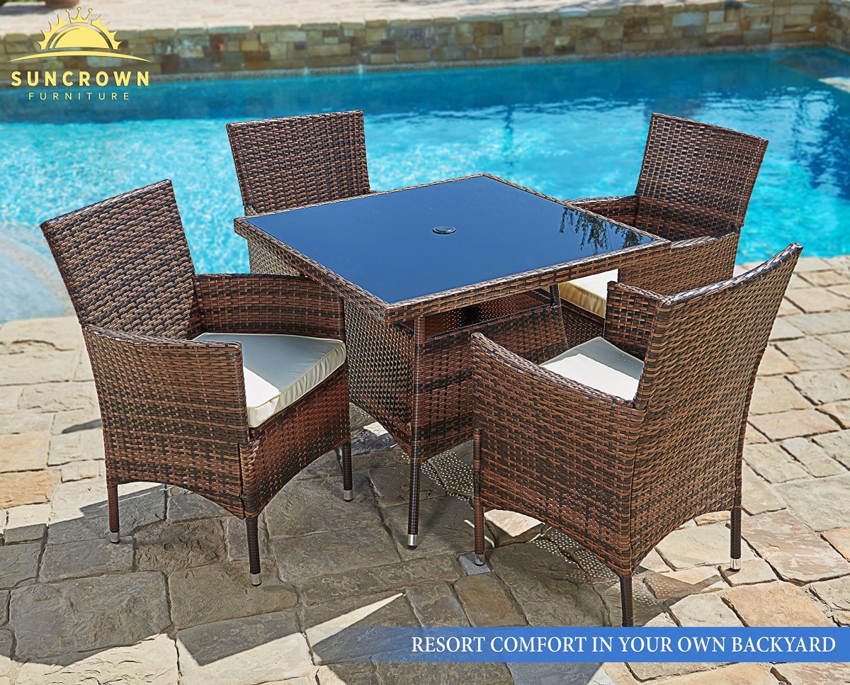 Suncrown 5 Piece Wicker Outdoor Dining Set with 35″ Square Table