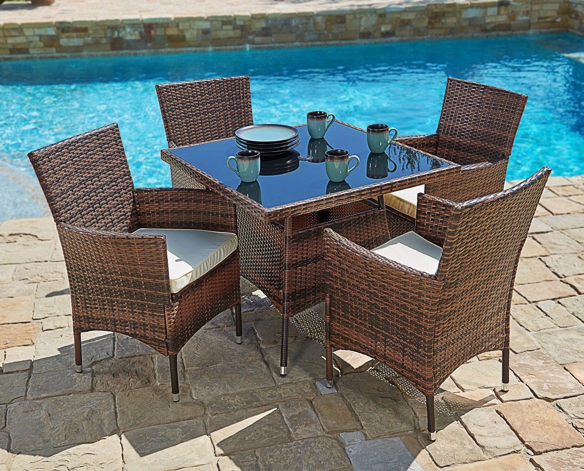 Suncrown 5 Piece Wicker Outdoor Dining Set with 35″ Square Table