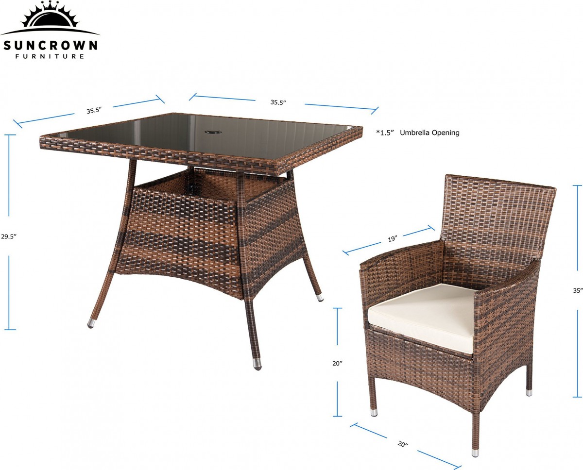 Suncrown 5 Piece Wicker Outdoor Dining Set with 35″ Square Table