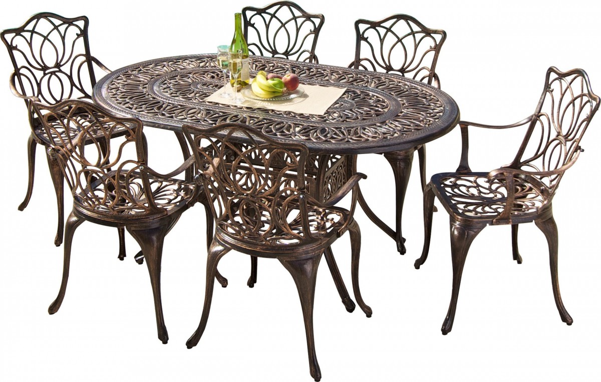 Gardena Cast Aluminum 7 Piece Outdoor Dining Set with Oval Table