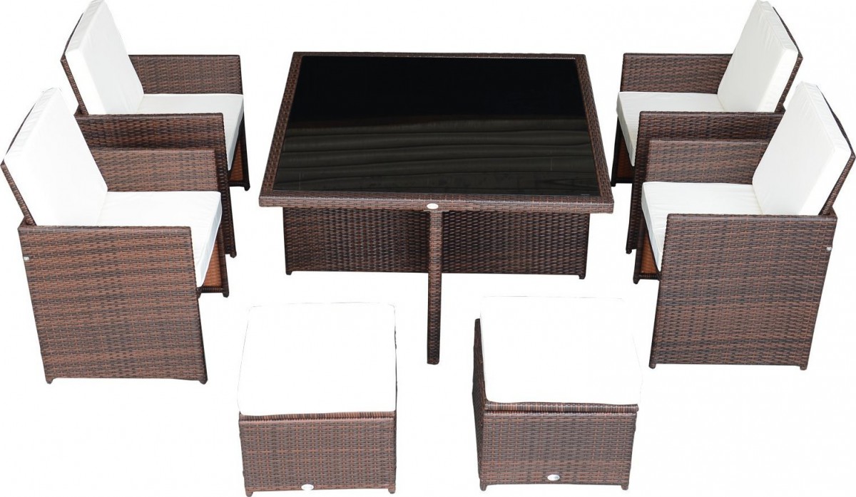 Outsunny 11-Piece Rattan Dining Set – Wicker Patio Furniture With Glass Table & Cushions, Gray