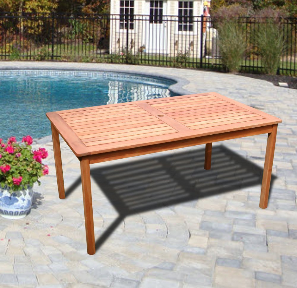 VIFAH V98 Outdoor Wood Rectangular Table with Natural Wood Finish