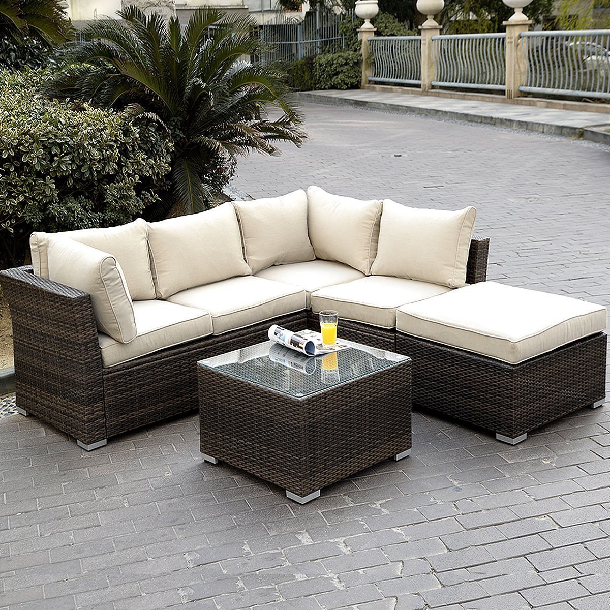 Giantex 4pc Wicker Rattan Outdoor Sectional Sofa Set