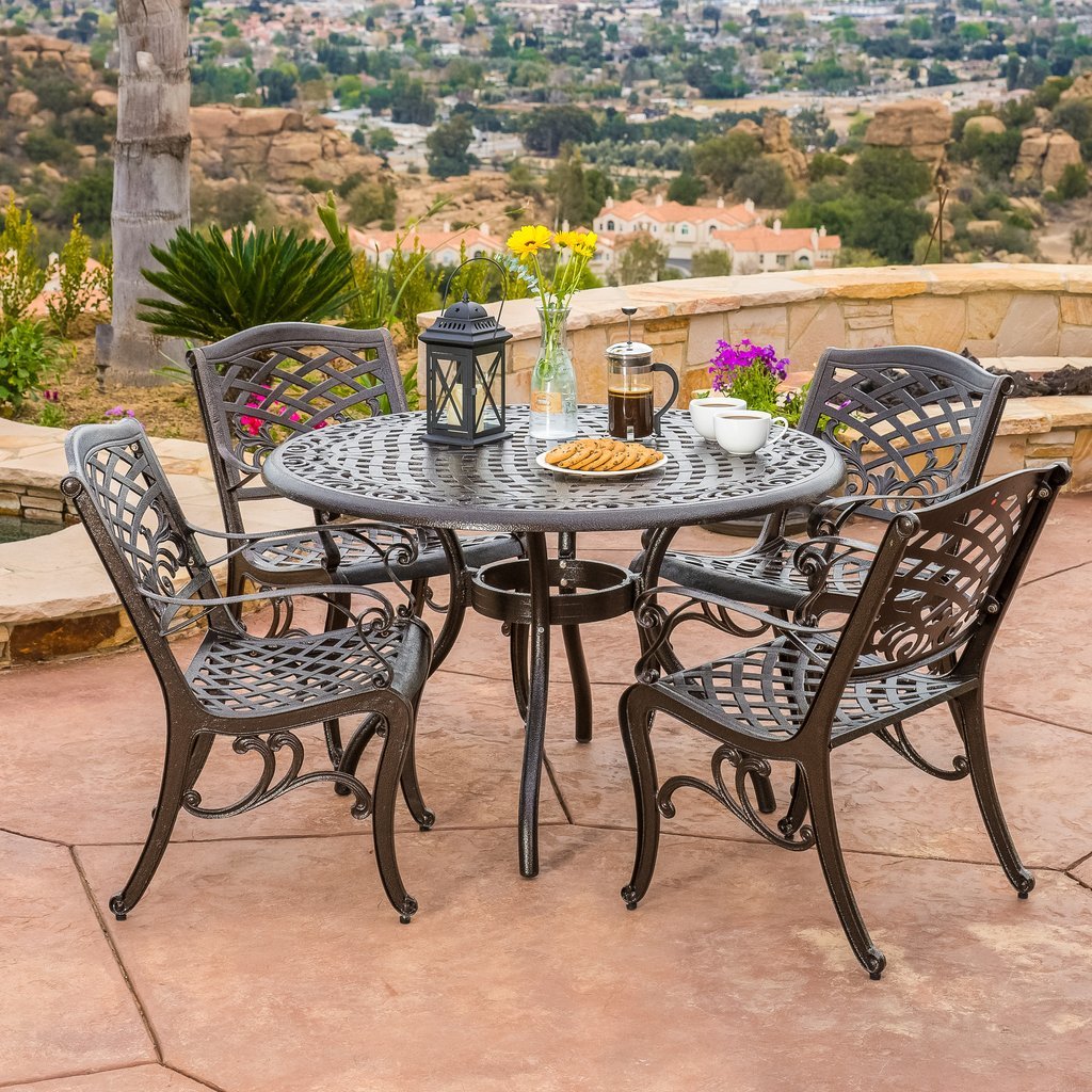 Covington Cast Aluminum 5 Piece Outdoor Dining Set with Round Table