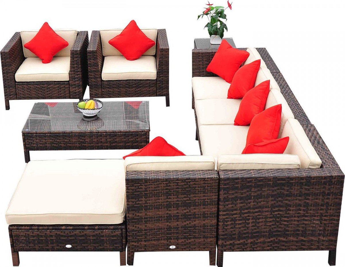 Outsunny 9 Piece Wicker Outdoor Sectional Sofa Set