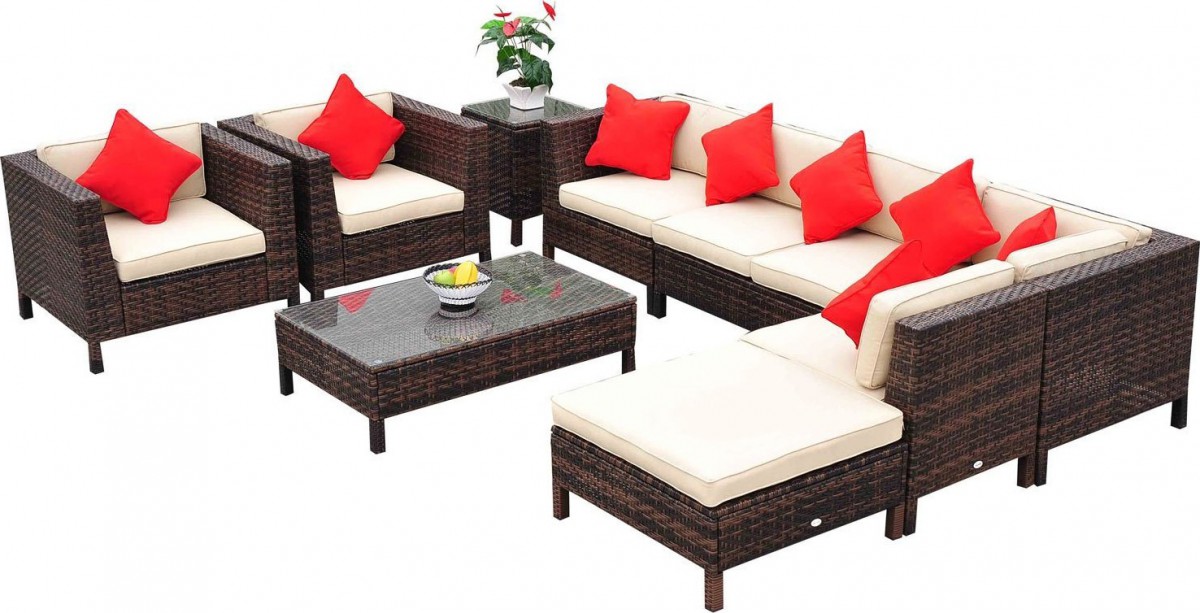 Outsunny 9 Piece Wicker Outdoor Sectional Sofa Set