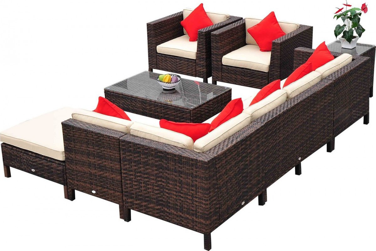 Outsunny 9 Piece Wicker Outdoor Sectional Sofa Set