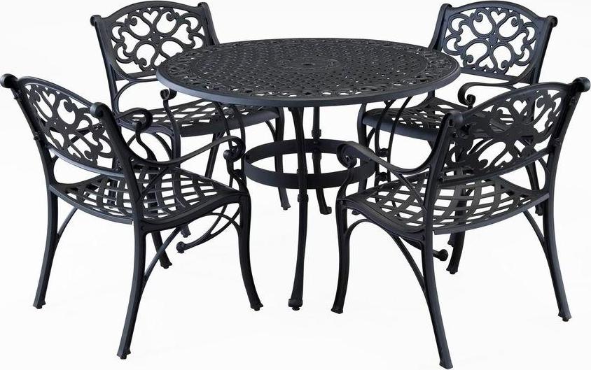 Biscayne 42 inch Cast Aluminum Outdoor Dining Set with 4 Arm Chairs