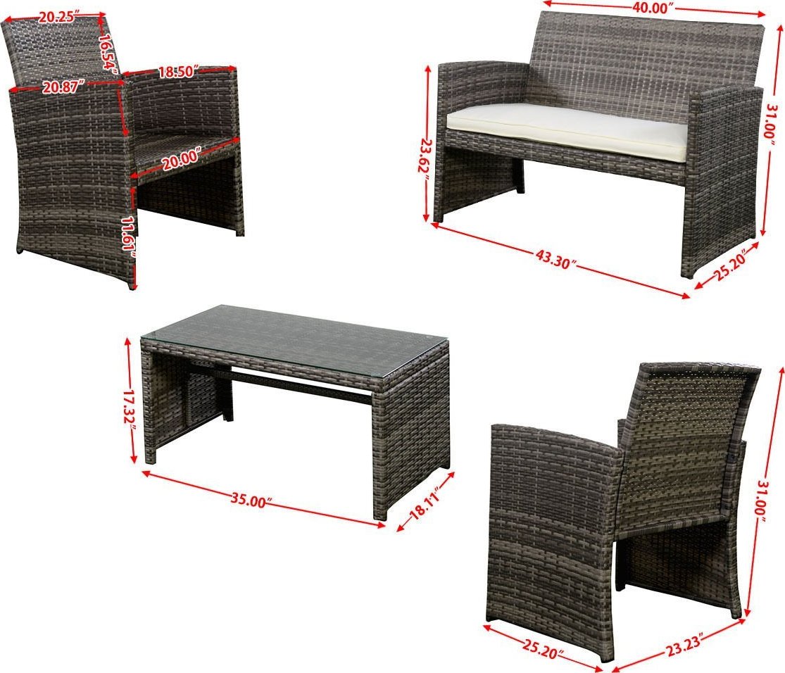 GHP 4pc Gray Rattan Wicker Outdoor Patio Furniture Set