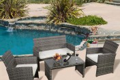 GHP 4pc Gray Rattan Wicker Outdoor Patio Furniture Set