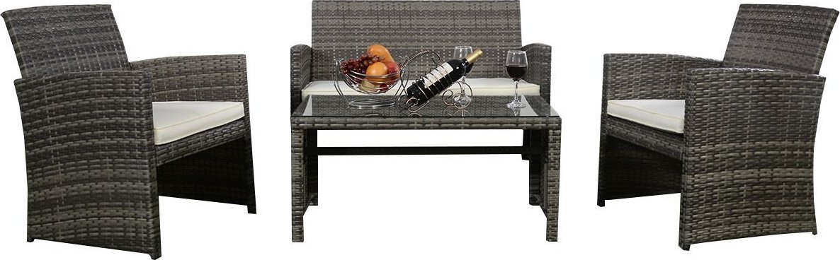 GHP 4pc Gray Rattan Wicker Outdoor Patio Furniture Set