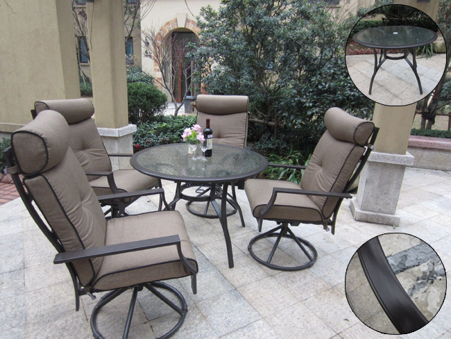 Pebble Lane Living 5 Piece Outdoor Dining Set with Cushioned Swivel Rocking Chairs