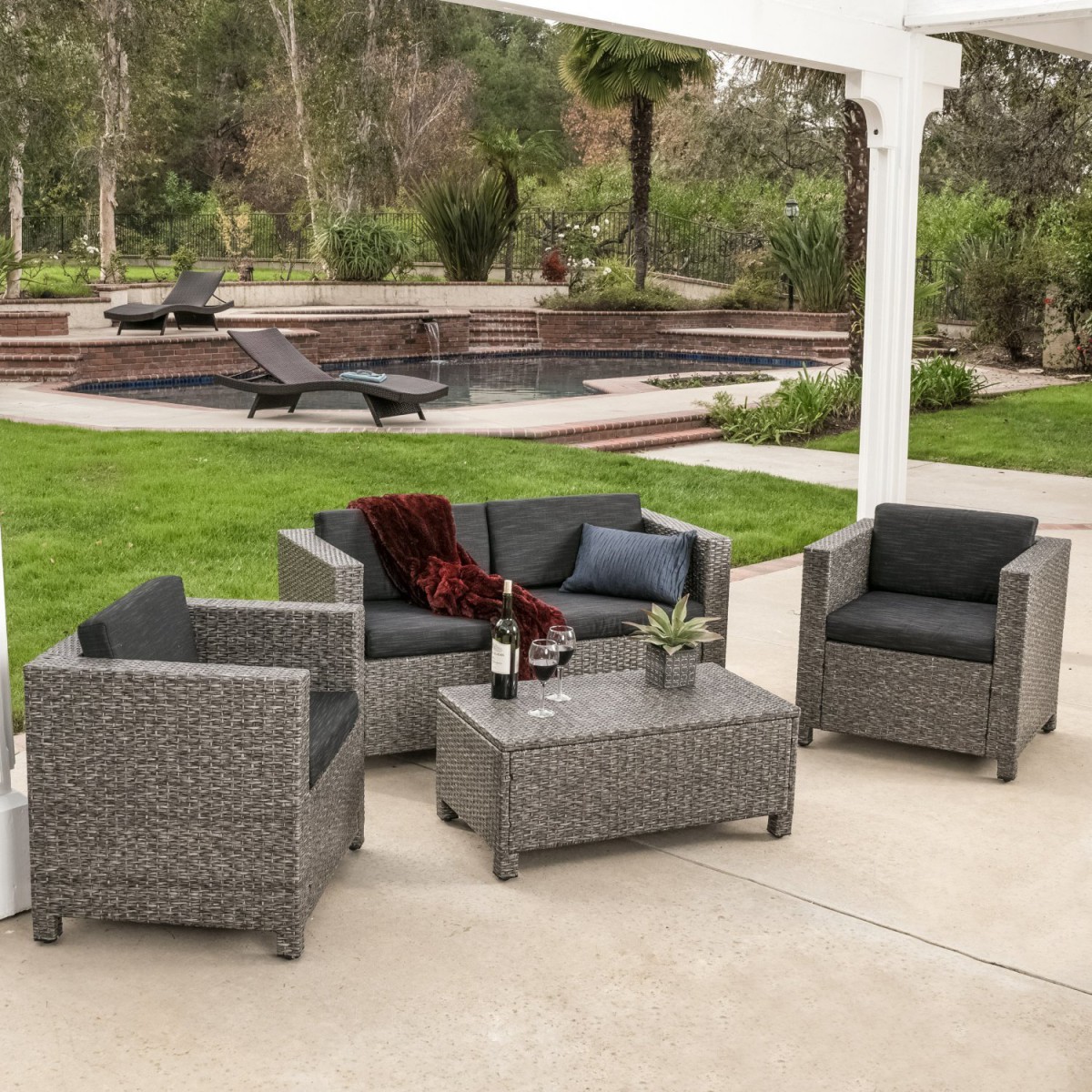 Venice 4 Piece Grey/Black Wicker Outdoor Sectional Sofa Set