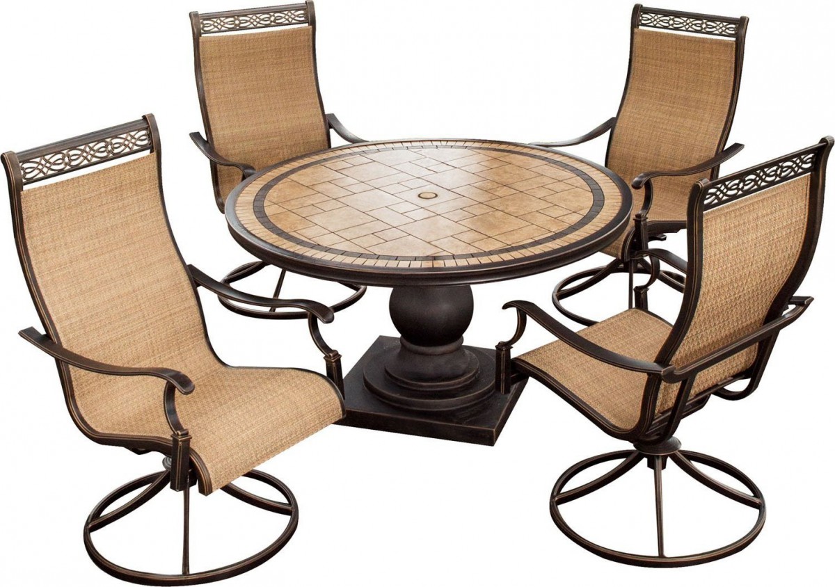 Hanover Monaco 5-Piece Outdoor Dining Set with High-Back Swivel Rocker Chairs