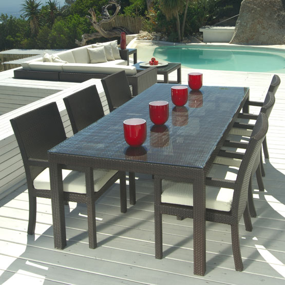 Mango Home Outdoor Wicker 7 Piece Patio Dining Set w/ Stackable Chairs