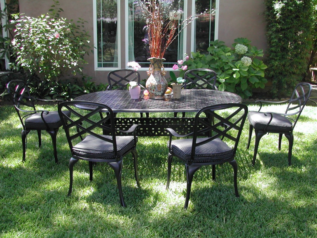 CBM Outdoor Cast Aluminum 7 Piece Patio Dining Set C with Cushions