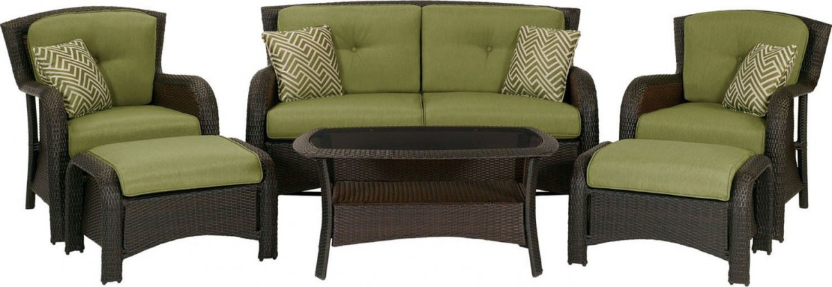 Hanover Strathmere 6 Piece Wicker Outdoor Conversation Set