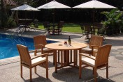 WholesaleTeak 5 Piece Grade-A Teak Dining Set with 48″ Round Folding Table + 4 Stackable Chairs