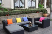 H&L Patio Black 6 Piece Wicker Sectional Sofa Set with Ottoman and Coffee Table