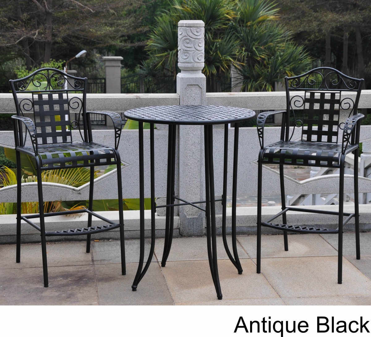 Wrought Iron Bistro Set With Bar Table And Two Barstools